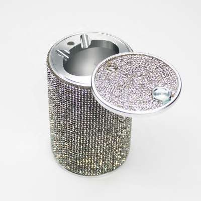 UKETA custom luxury crystal rhinestones smoking accessories portable car ashtray with bling diamond