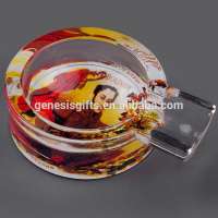 Custom print round shape heat resistant glass material smoking cigar ashtray