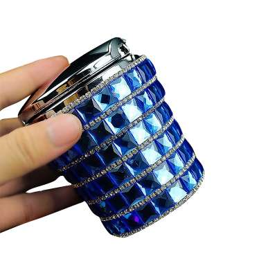 UKETA custom cylinder cup holder crystal rhinestones smoking accessories LED bling car ashtray