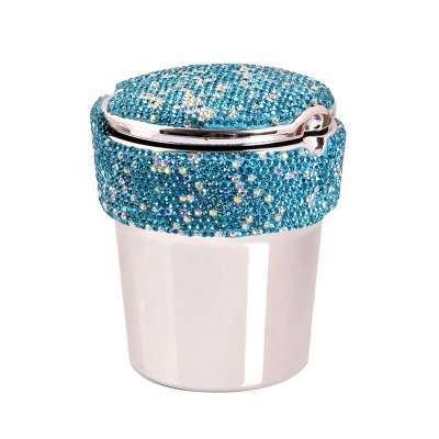 UKETA custom luxury diamond smoking accessories plastic LED light bling car ashtray for women